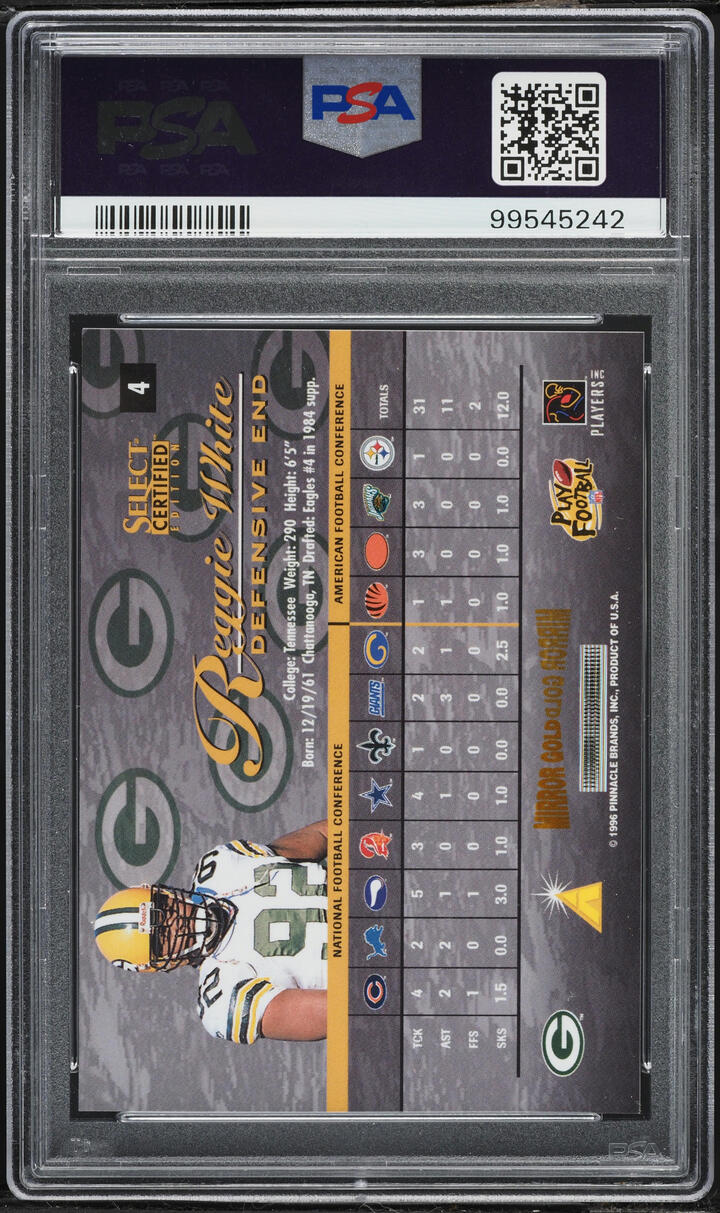 1996 Select Certified Mirror Gold Reggie White #4 PSA 9 MINT - Photo 2