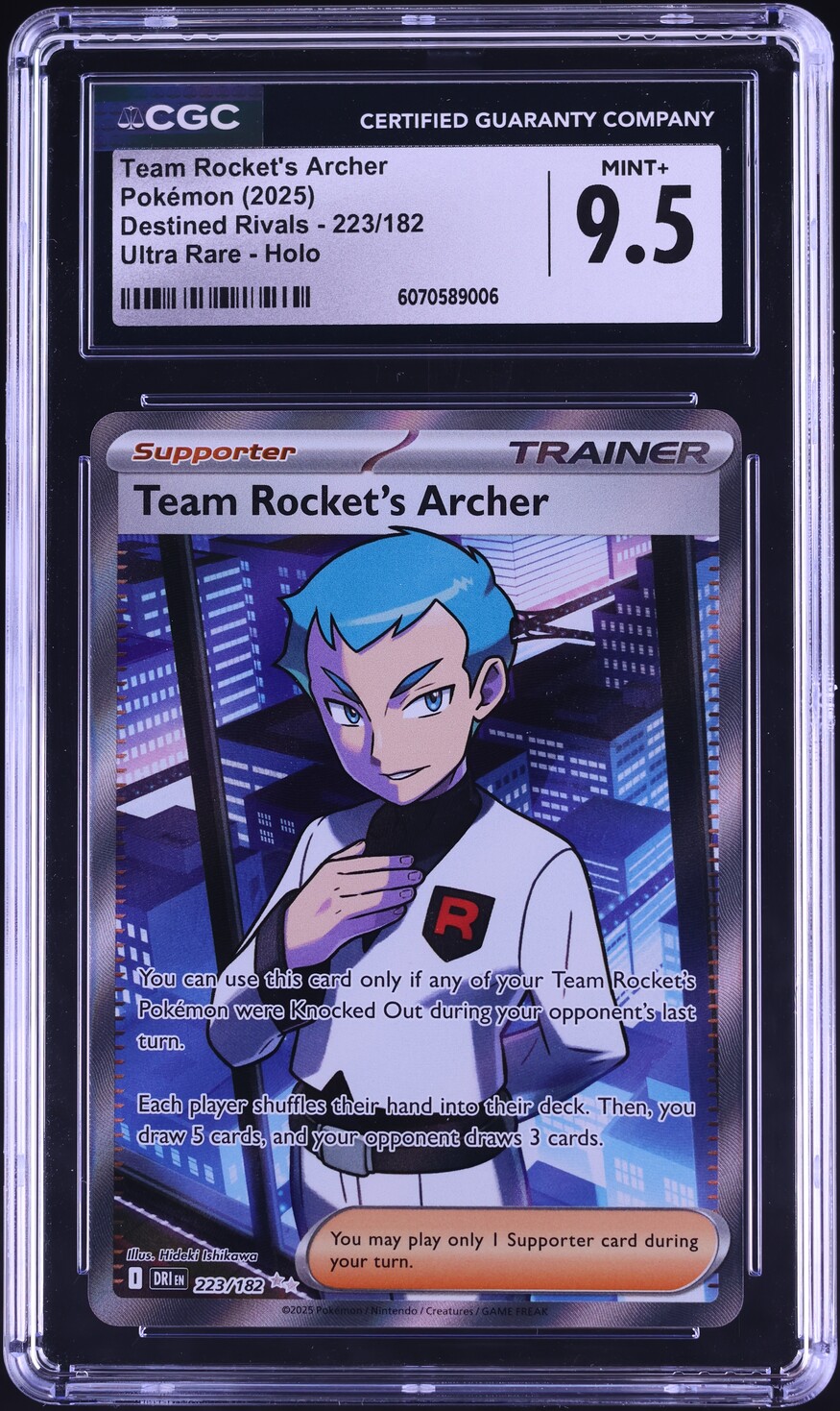 2025 Pokemon SV Destined Rivals Full Art Team Rocket's Archer #223 CGC 9.5 MINT+
