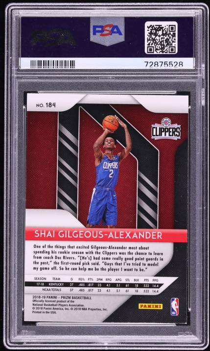 2018 Panini Prizm Shai Gilgeous-Alexander ROOKIE AUTO #184 PSA AUTH