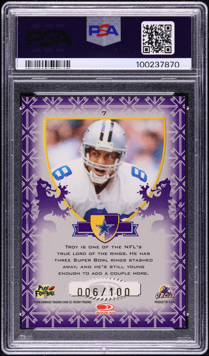 1998 Leaf Rookies & Stars Crusade Purple Troy Aikman /100 #7 PSA 9 MINT