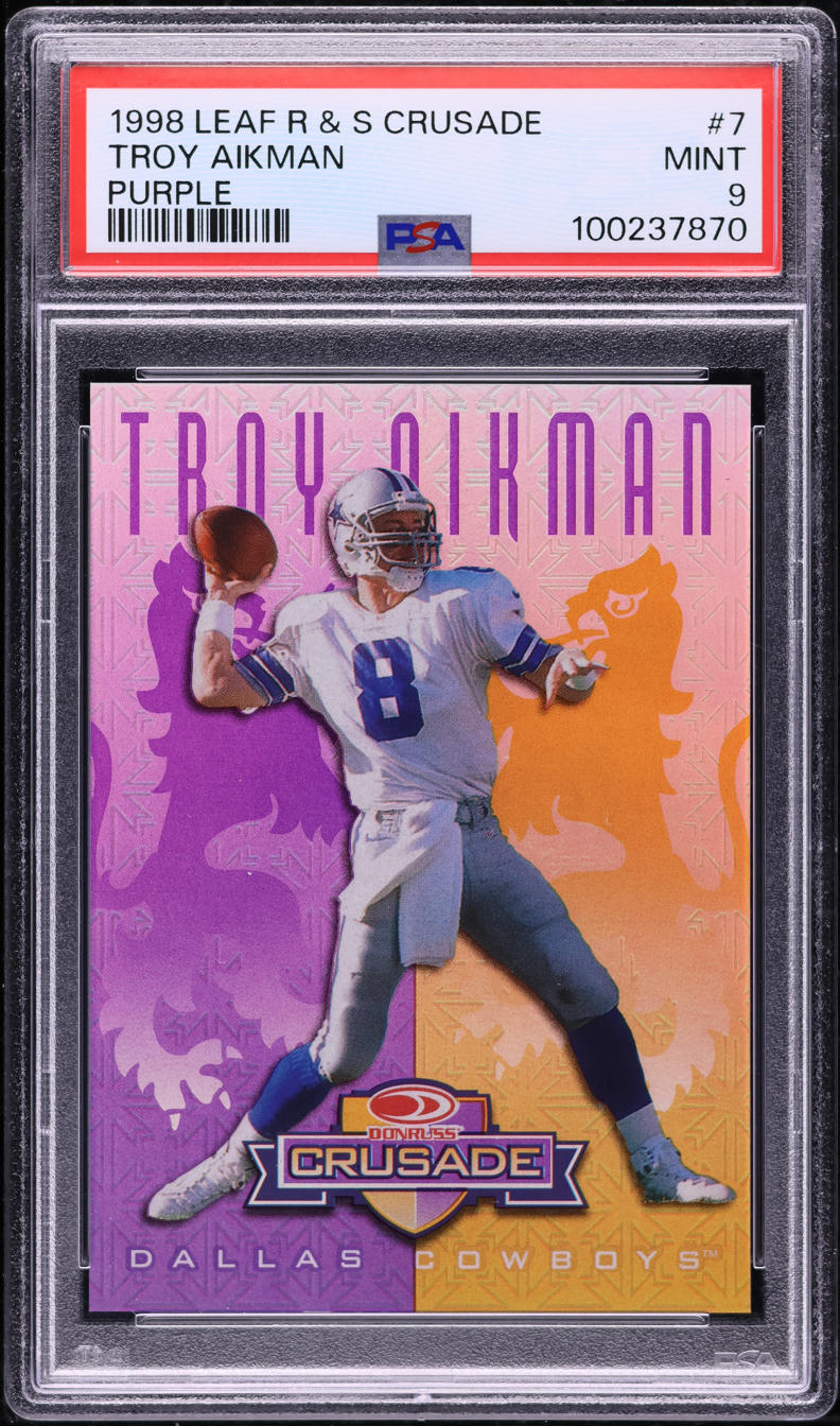 1998 Leaf Rookies & Stars Crusade Purple Troy Aikman /100 #7 PSA 9 MINT