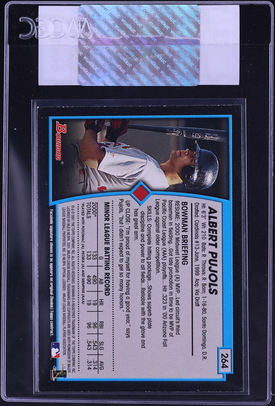 2001 Bowman Albert Pujols ROOKIE #264 CGC AUTH