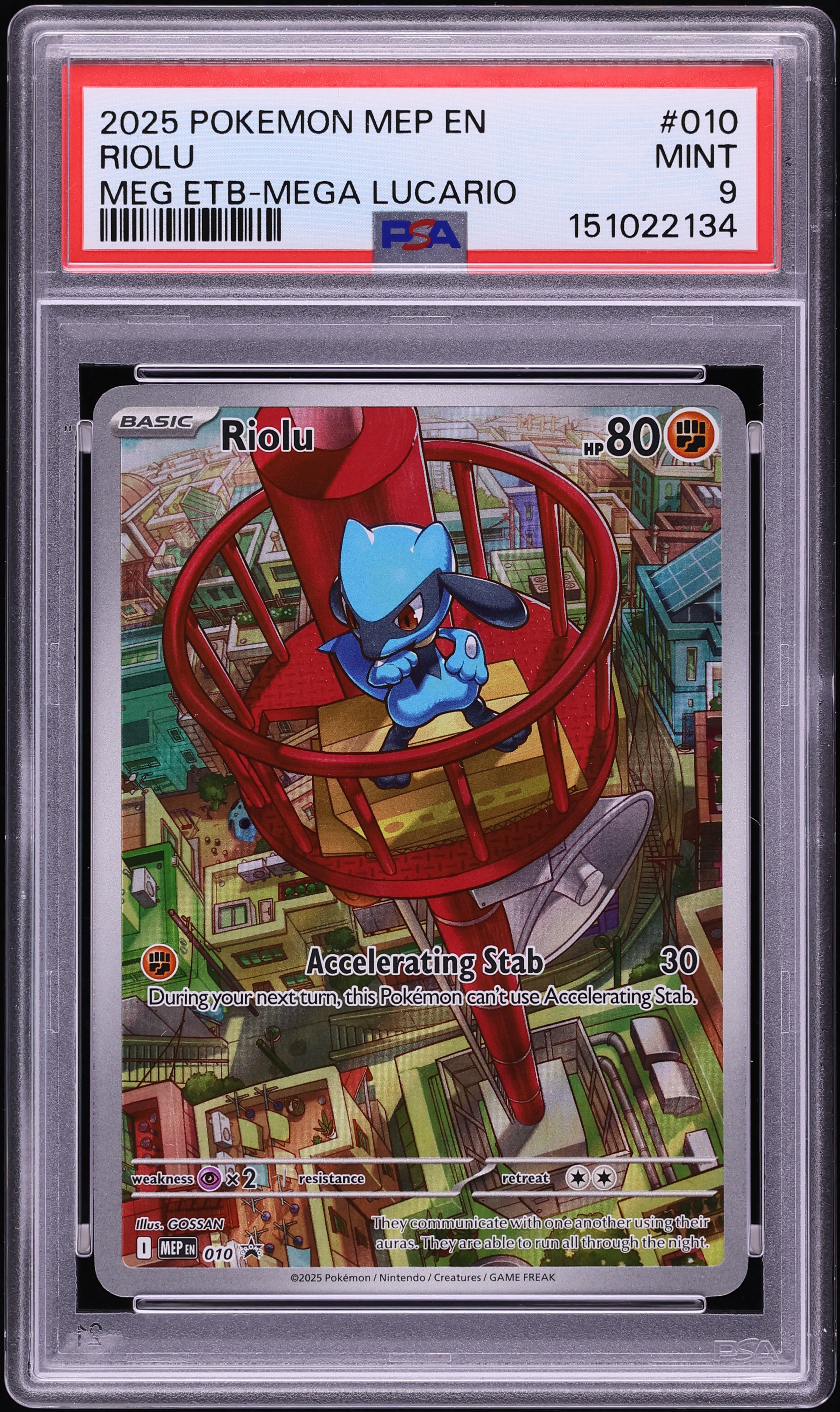 2025 Pokemon Mega Evolution Promo ETB Mega Lucario Full Art Riolu #10 PSA 9 MINT