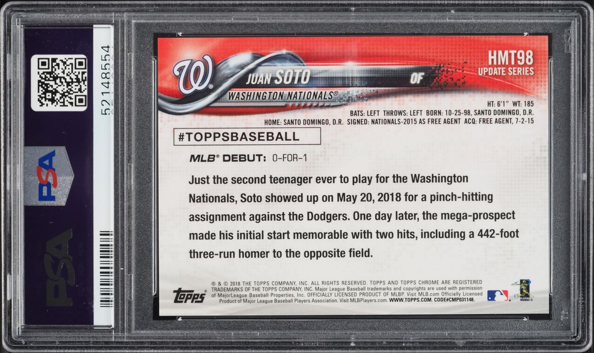 2018 Topps Chrome Update Pink Refractor Juan Soto ROOKIE #HMT98 PSA 10 GEM MINT - Photo 2