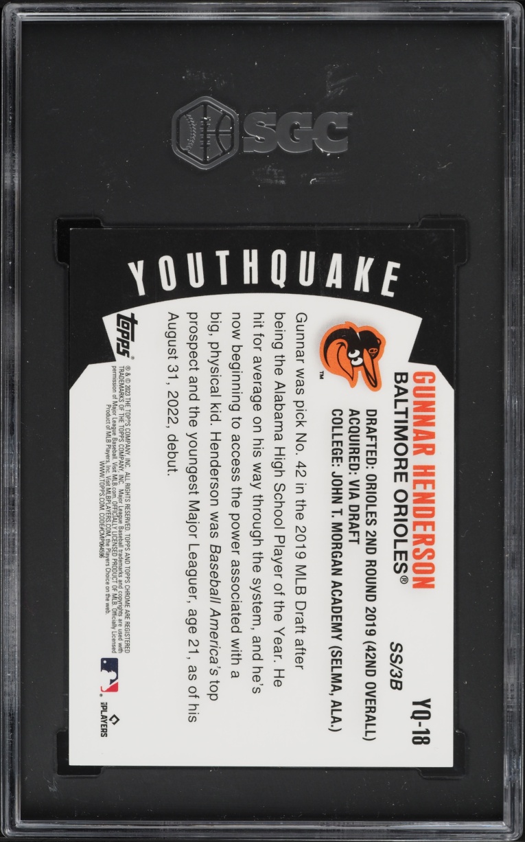 2023 Topps Chrome Youthquake Orange Refractor Gunnar Henderson ROOKIE 1/25 #YQ-18 SGC 10 GEM - Photo 2