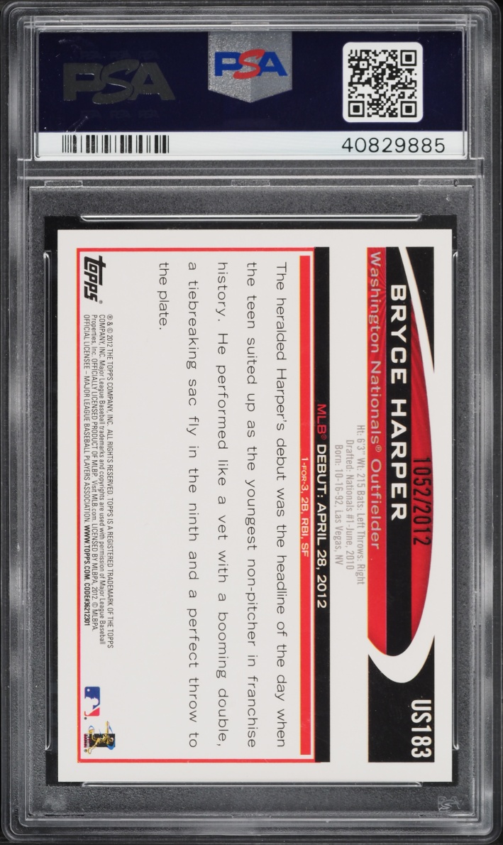 2012 Topps Update Gold Bryce Harper ROOKIE /2012 #US183 PSA 10 GEM MINT - Photo 2
