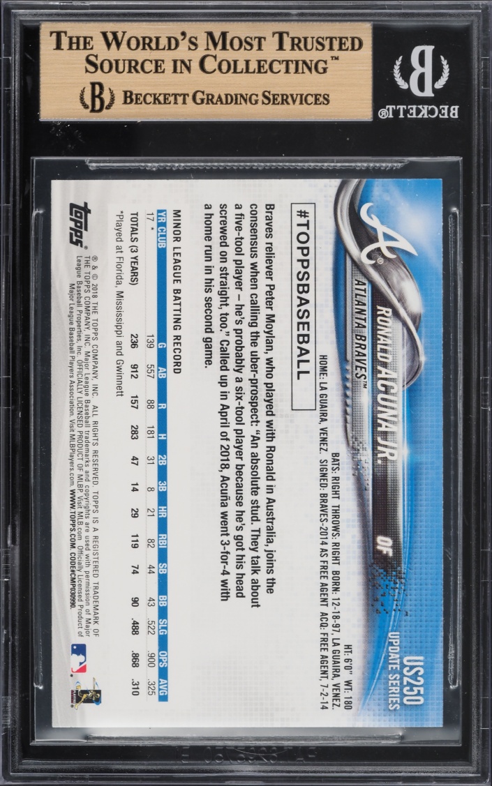 2018 Topps Update Rainbow Foil Ronald Acuna Jr. ROOKIE #US250 BGS 9.5 GEM MINT - Photo 2