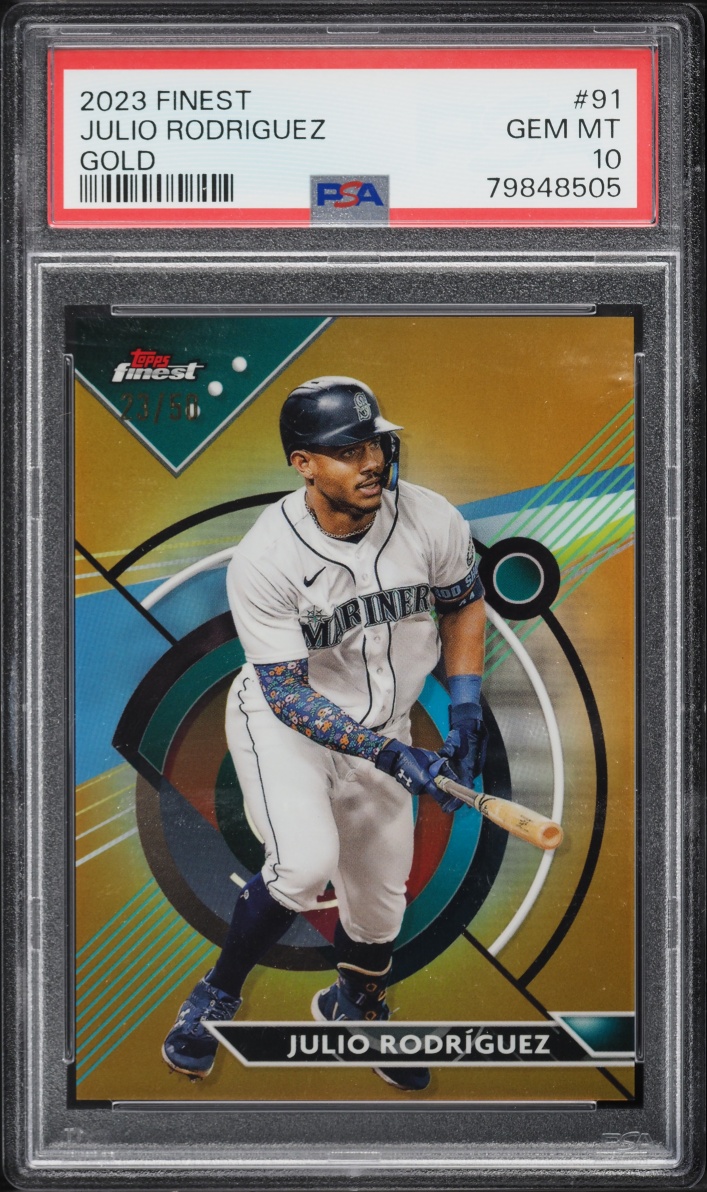 2023 Finest Gold Julio Rodriguez /50 #91 PSA 10 GEM MINT - Photo 1