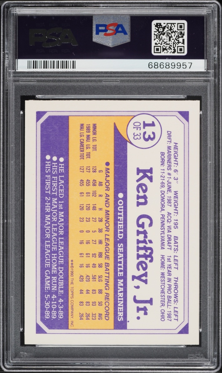 1990 Toys R Us Rookies Ken Griffey Jr. ROOKIE #13 PSA 10 GEM MINT - Photo 2