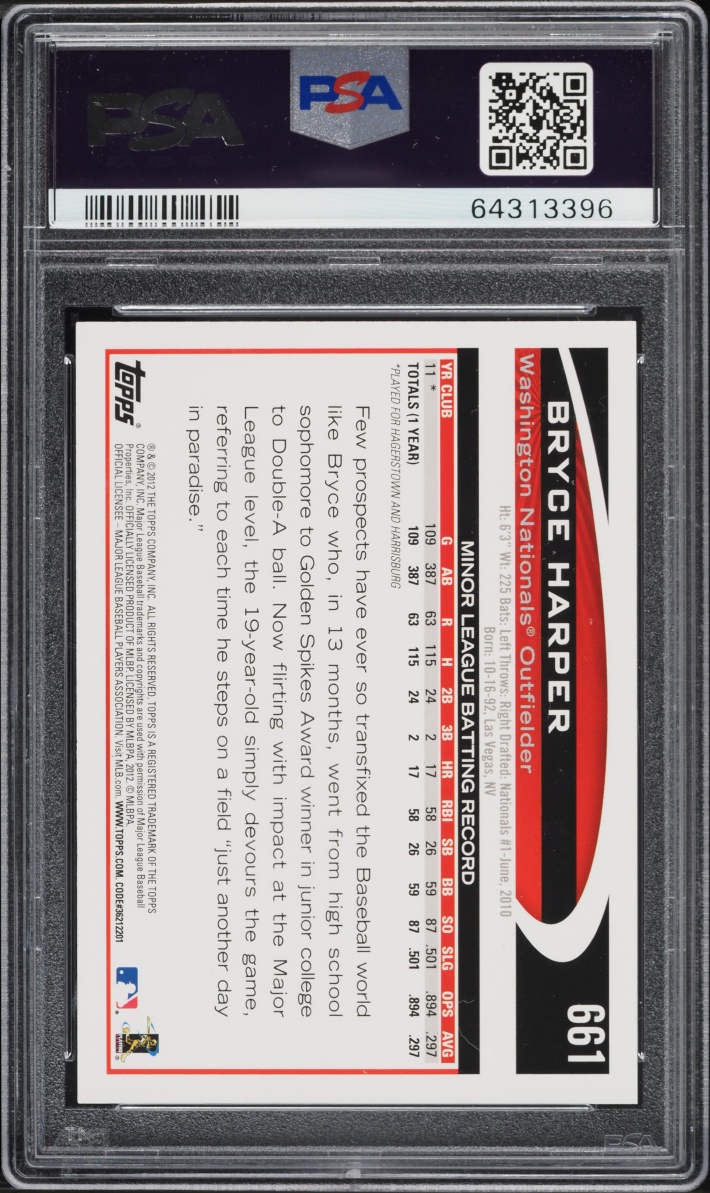 2012 Topps Blue Helmet Bryce Harper ROOKIE #661 PSA 10 GEM MINT - Photo 2