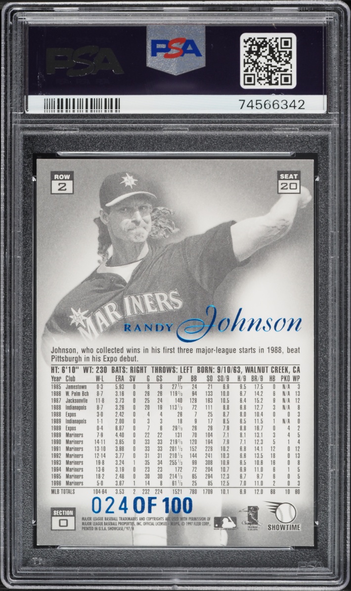 1997 Flair Showcase Legacy Collection Row 2 Randy Johnson /100 #20 PSA 8 NM-MT - Photo 2