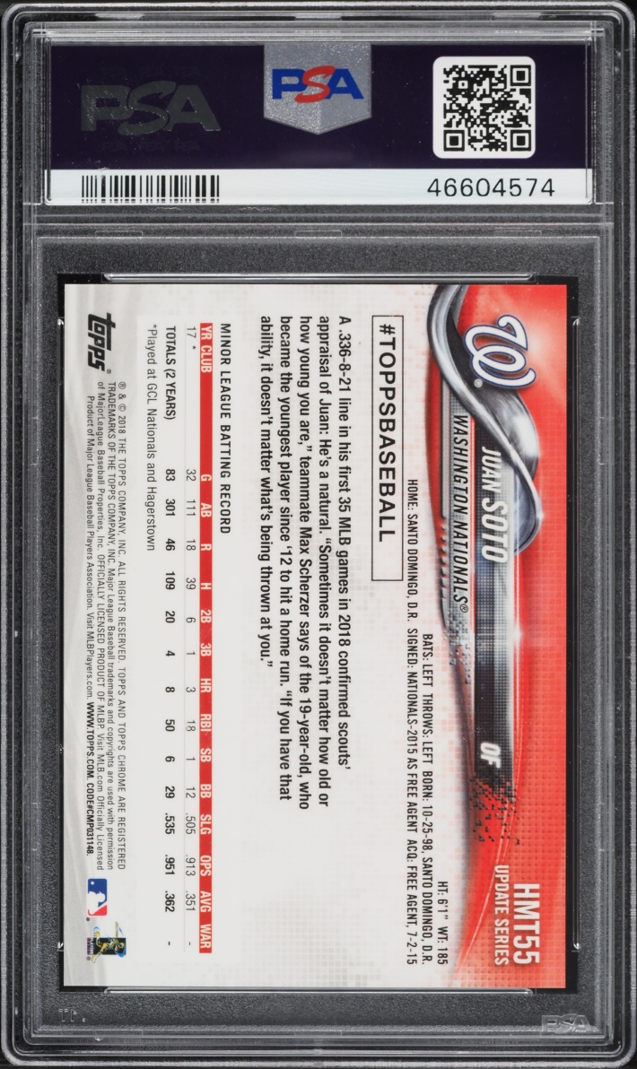 2018 Topps Chrome Update Pink Refractor Juan Soto ROOKIE #HMT55 PSA 10 GEM MINT - Photo 2
