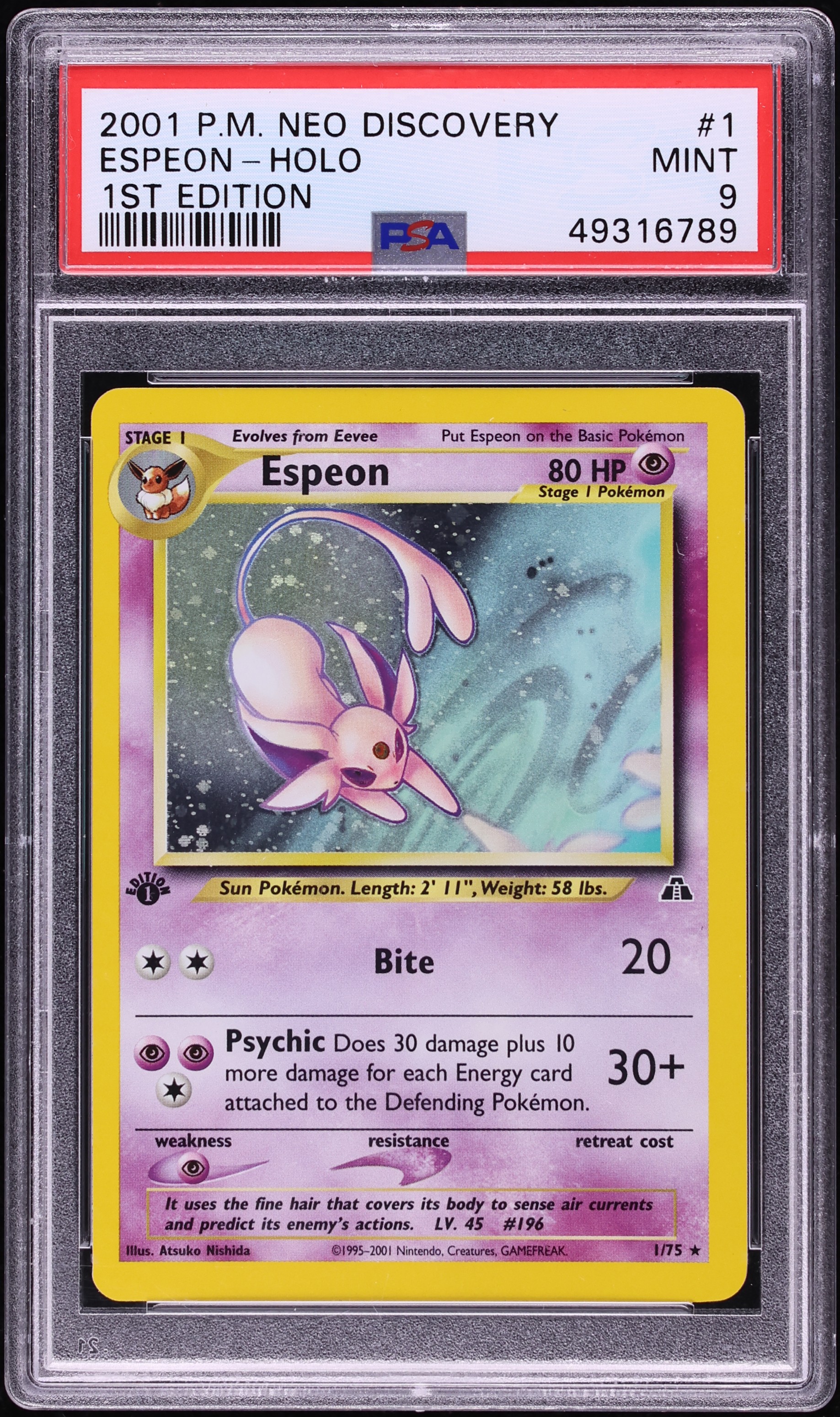 2001 Pokemon Neo Discovery 1st Edition Holo Espeon #1 PSA 9 MINT