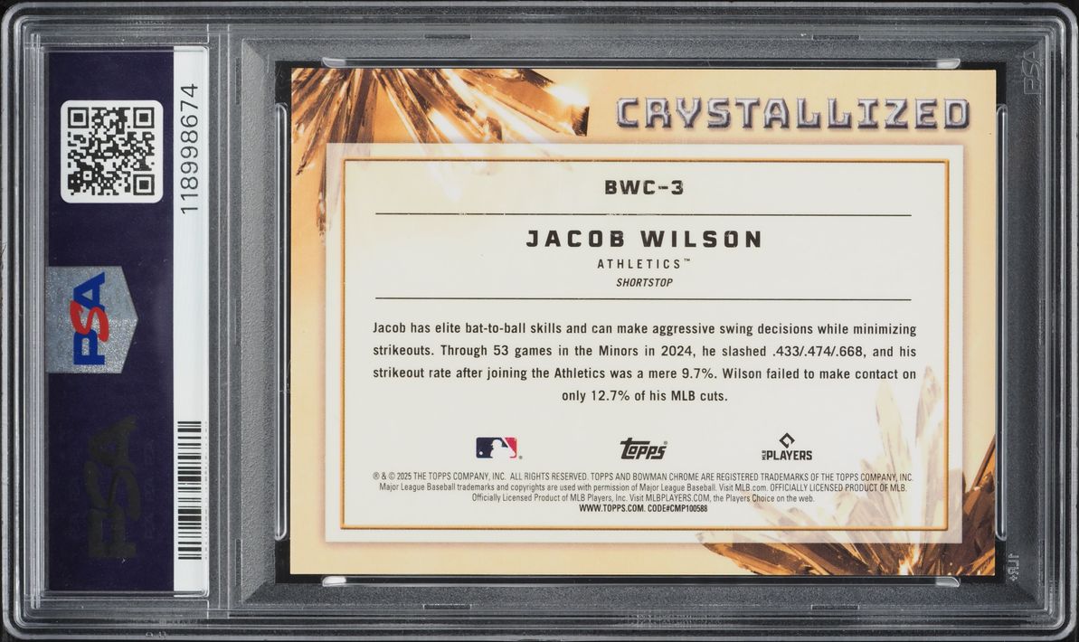 2025 Bowman Chrome Crystallized Jacob Wilson ROOKIE #BWC-3 PSA 10 GEM MINT