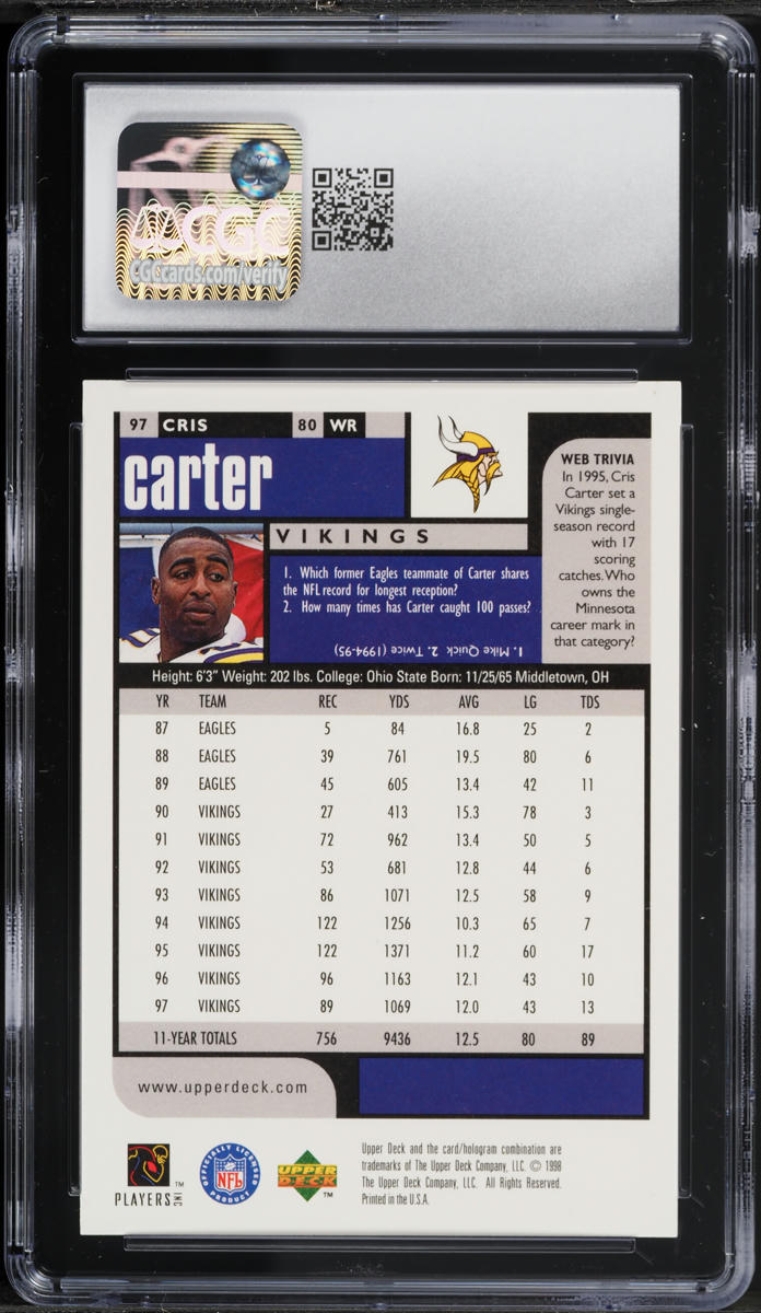 1998 Upper Deck Choice Cris Carter #97 CGC 7 NRMT