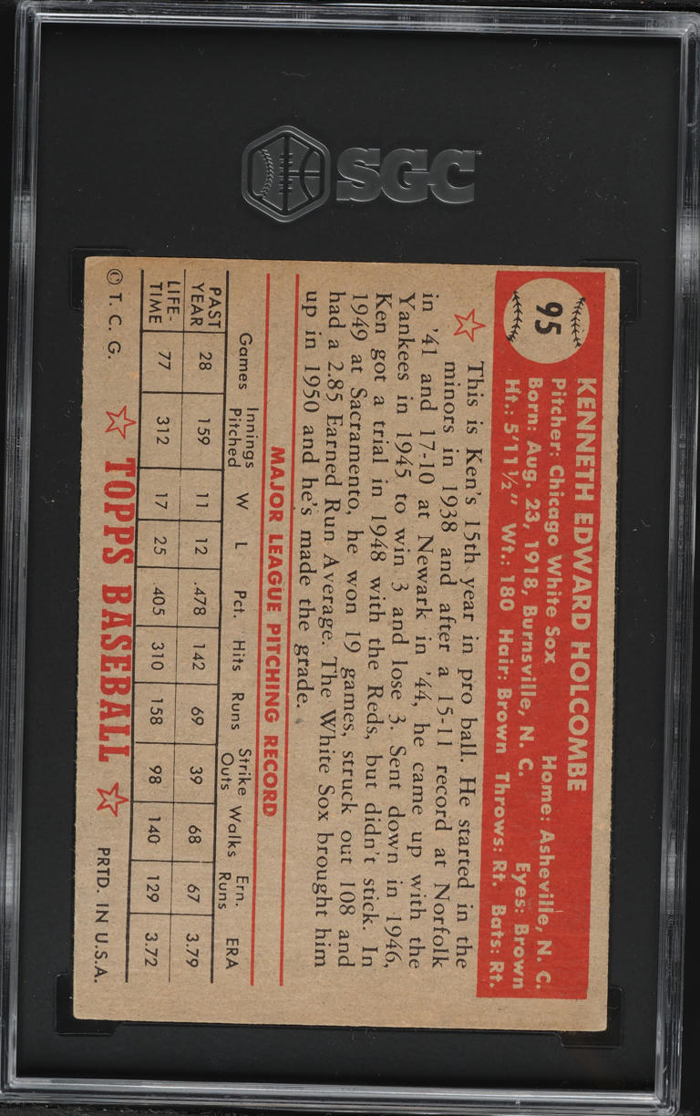 1952 Topps Ken Holcombe #95 SGC 4 VGEX