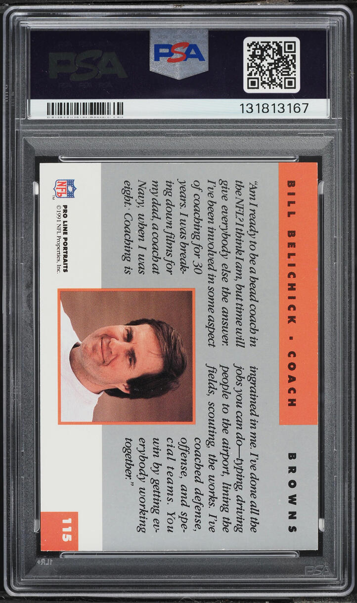 1991 Pro Line Portraits Bill Belichick ROOKIE #115 PSA 9 MINT