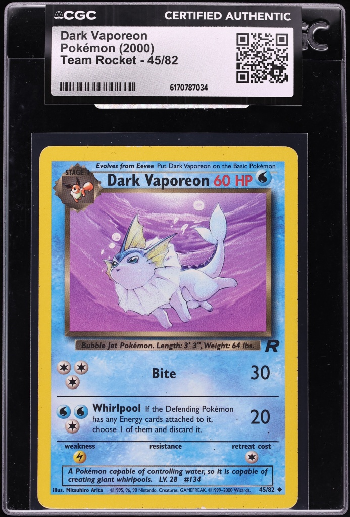 2000 Pokemon Team Rocket Dark Vaporeon #45 CGC AUTH