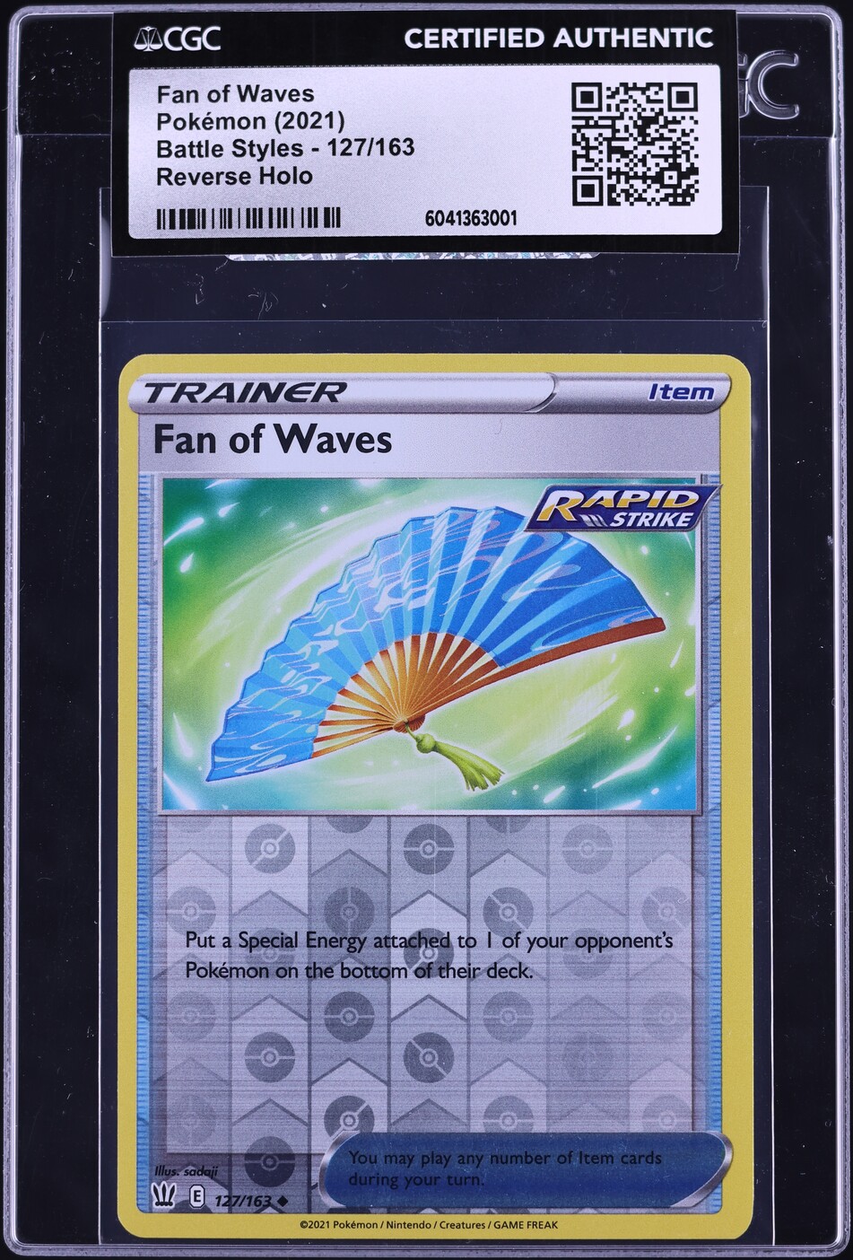 2021 Pokemon Battle Styles Reverse Holo Fan of Waves #127 CGC AUTH