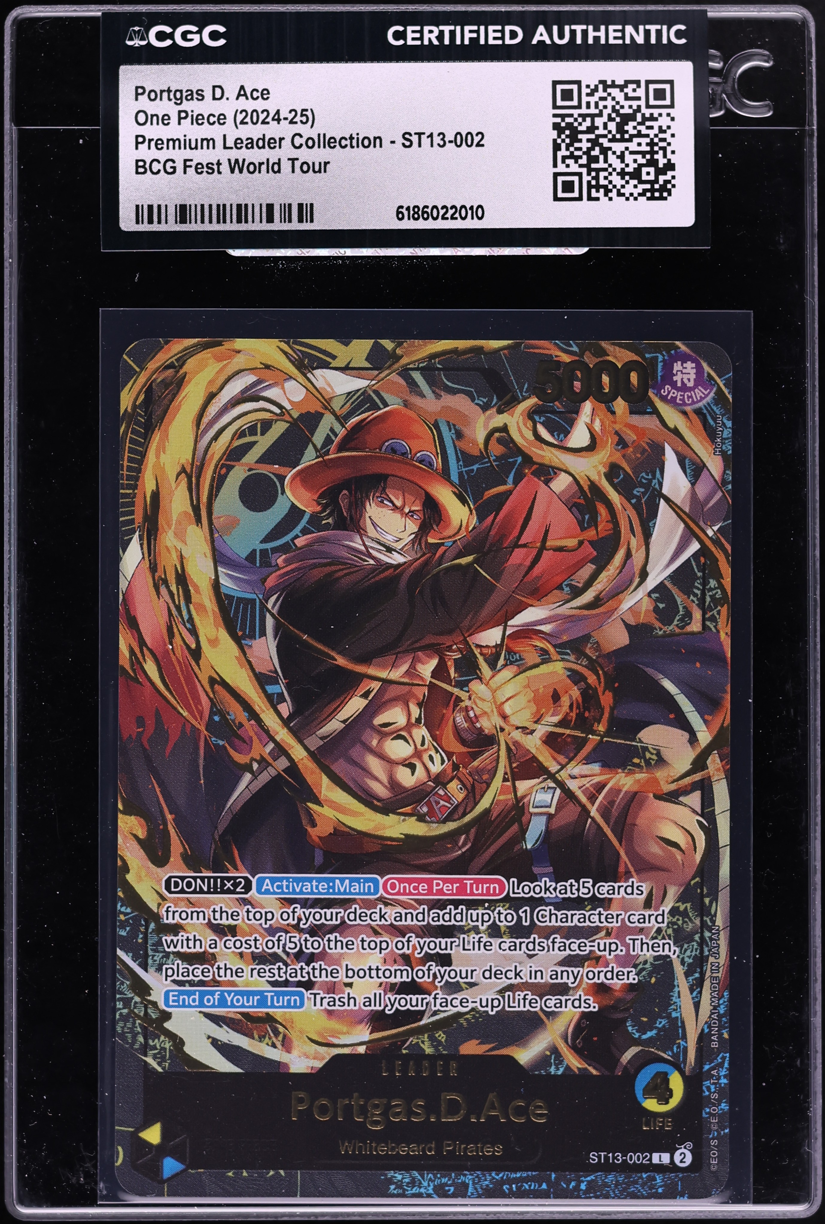 2024 One Piece Premium Leader Collection BCG Fest Alt Art Leader Portgas D. Ace CGC AUTH