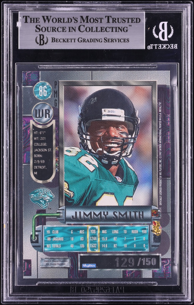 1997 Metal Universe Precious Metal Gems PMG Red Jimmy Smith /150 #86 BGS 8.5 NM-MT+ - Photo 2