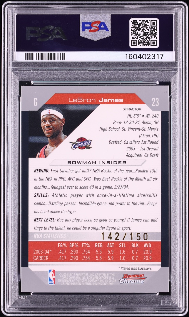 2004 Bowman Chrome Xfractor LeBron James /150 #23 PSA 8 NM-MT - Photo 2