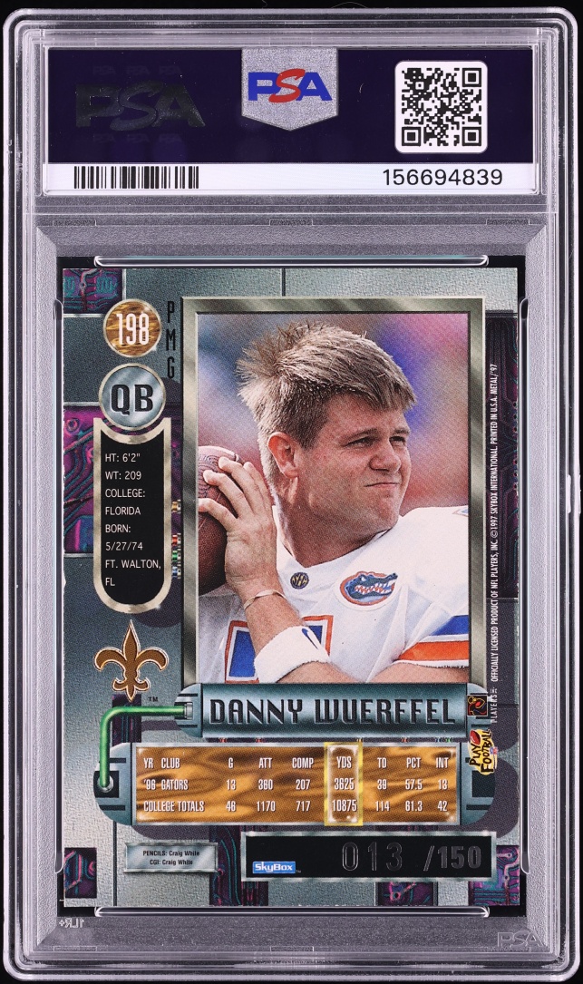 1997 Metal Universe Precious Metal Gems PMG Green Danny Wuerffel ROOKIE /150 #198 PSA 7 NRMT - Photo 2