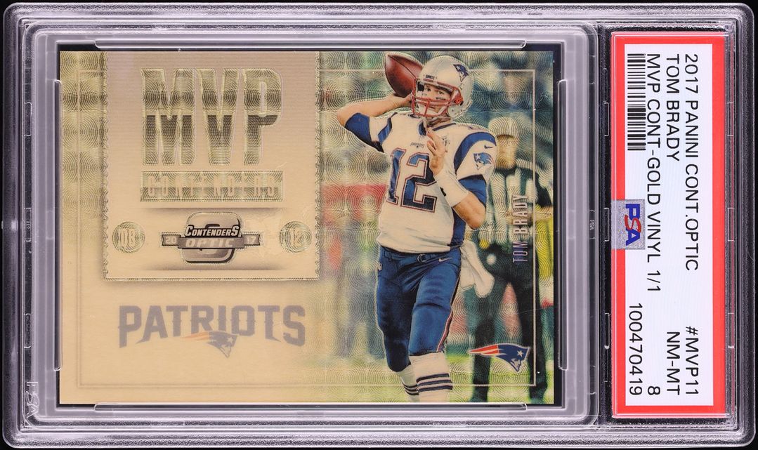 2017 Panini Contenders Optic MVP Gold Vinyl Prizm Tom Brady 1/1 #MVP-11 PSA 8 NM-MT