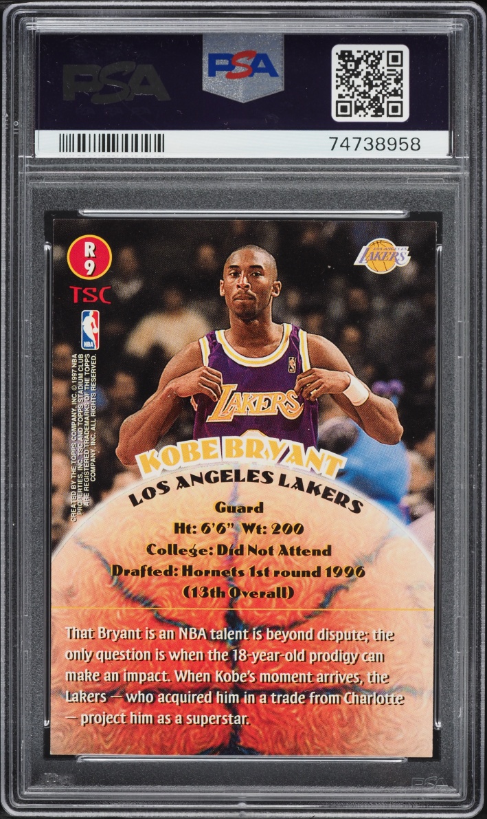 1996 Stadium Club 2 Kobe Bryant ROOKIE #R9 PSA 9 MINT