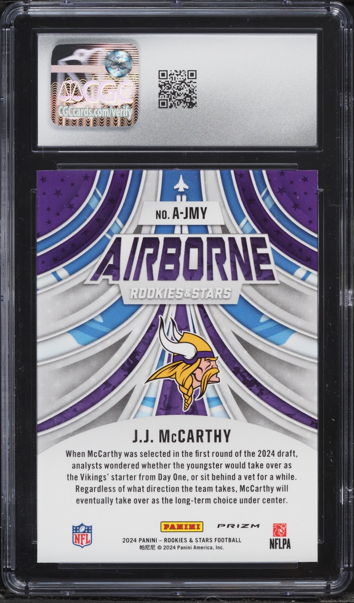 2024 Panini Rookies & Stars Airborne Red Plaid J.J. McCarthy ROOKIE #A-JMY CGC 10 GEM MINT