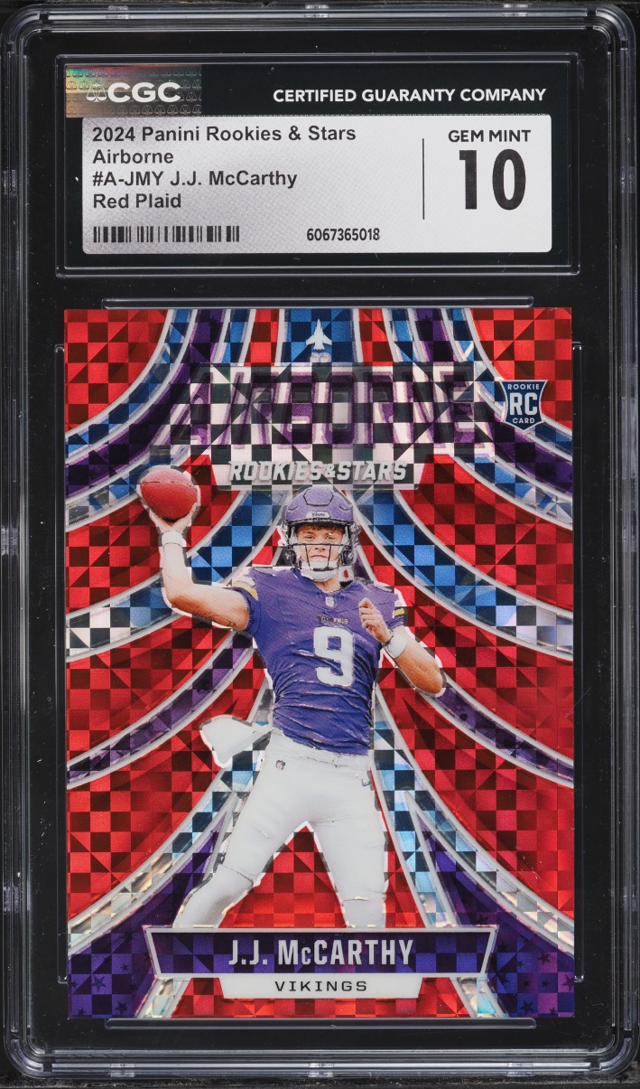 2024 Panini Rookies & Stars Airborne Red Plaid J.J. McCarthy ROOKIE #A-JMY CGC 10 GEM MINT