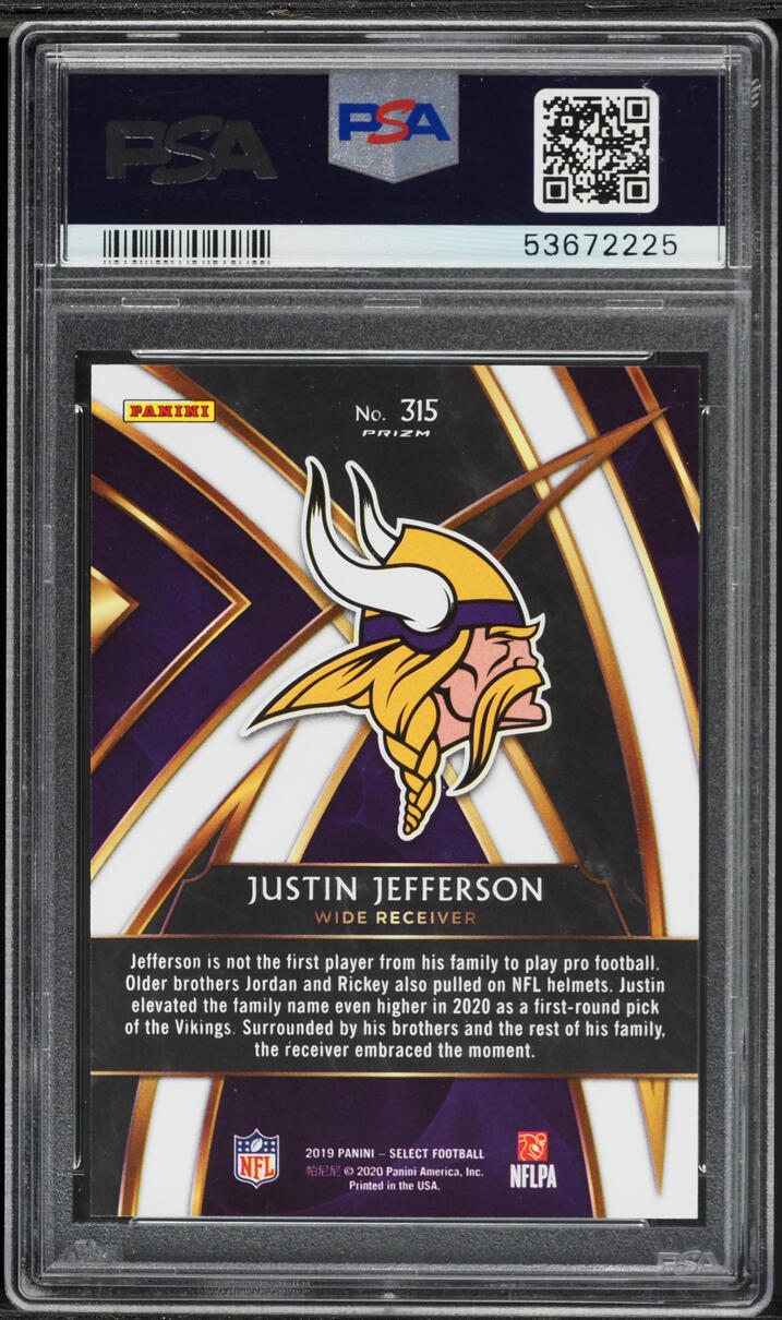 2019 Select '20 XRC Redemption Silver Prizm Justin Jefferson ROOKIE #315 PSA 10 GEM MINT