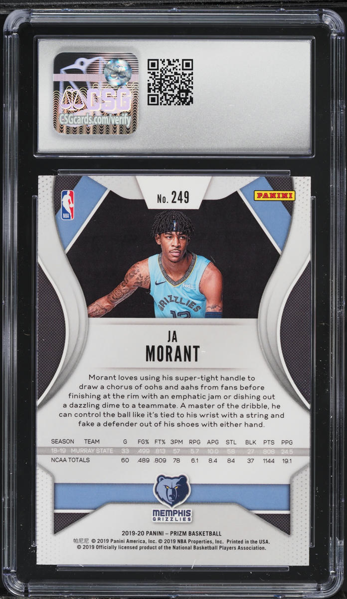 2019 Panini Prizm Ja Morant ROOKIE #249 CSG 8.5 NM-MT+