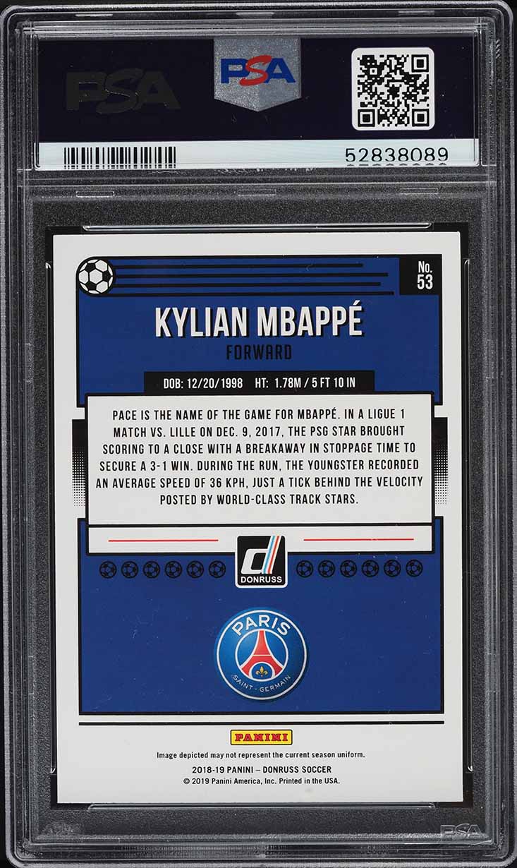 2018 Donruss Soccer Kylian Mbappe ROOKIE #53 PSA 10 GEM MINT