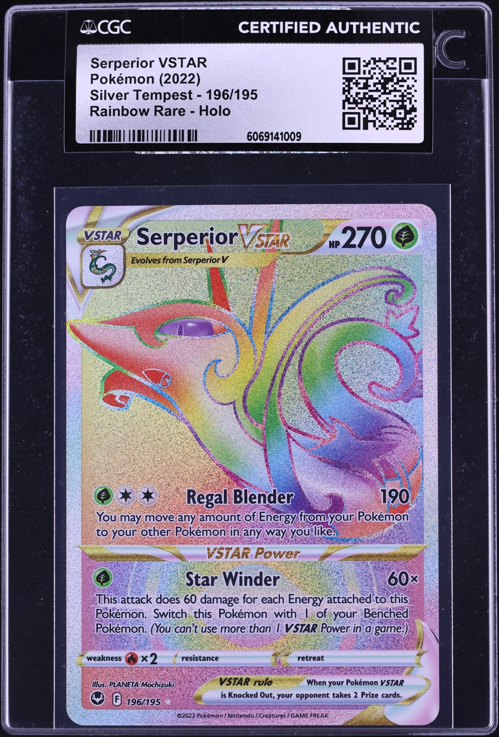 2022 Pokemon SWSH Silver Tempest Rainbow Rare Serperior VSTAR #196 CGC AUTH