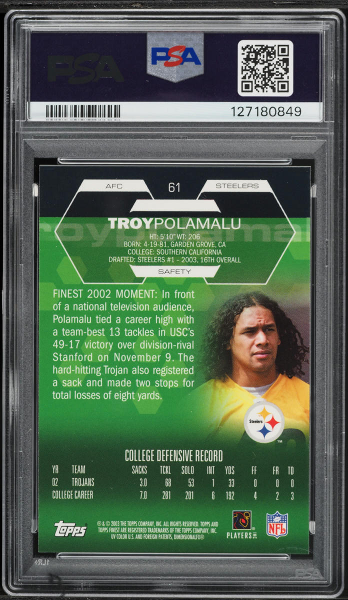 2003 Finest Football Troy Polamalu ROOKIE #61 PSA 9 MINT