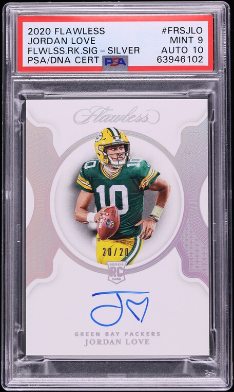 2020 Panini Flawless Silver Jordan Love ROOKIE AUTO DNA 10 20/20 #FRS-JLO PSA 9 MINT