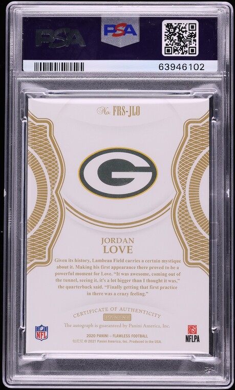 2020 Panini Flawless Silver Jordan Love ROOKIE AUTO DNA 10 20/20 #FRS-JLO PSA 9 MINT