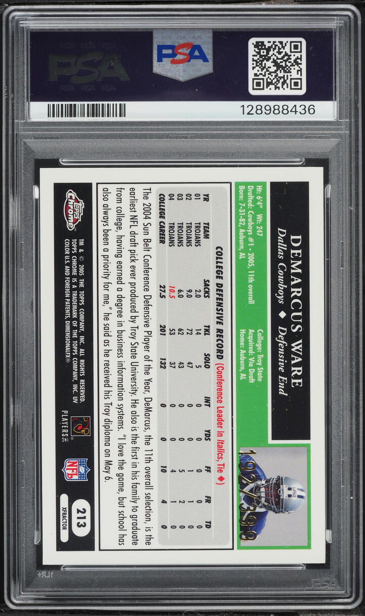 2005 Topps Chrome Gold Xfractor DeMarcus Ware ROOKIE /399 #213 PSA 10 GEM MINT