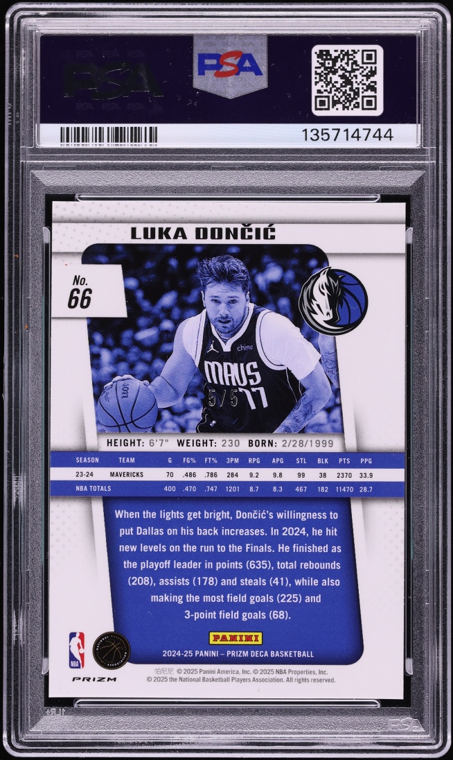 2024 Panini Prizm Deca Black Gold Luka Doncic 5/5 #66 PSA 9 MINT - Photo 2
