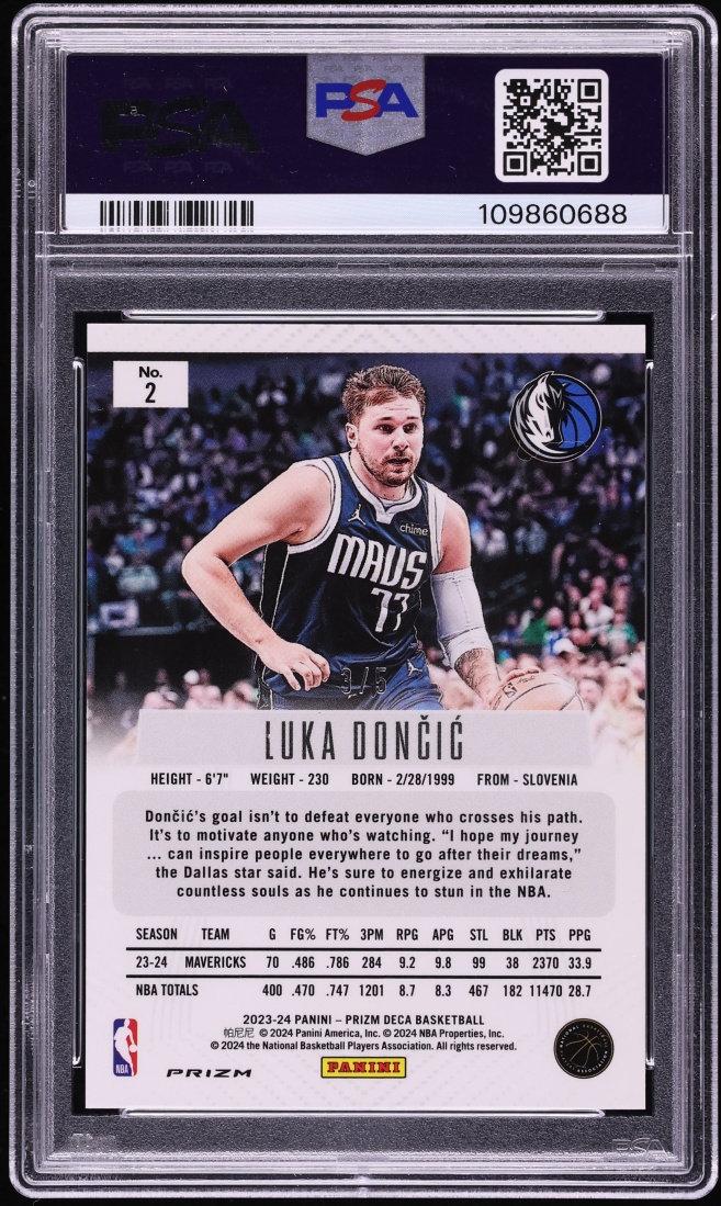 2023 Panini Prizm Deca Black Gold Luka Doncic /5 #2 PSA 9 MINT - Photo 2