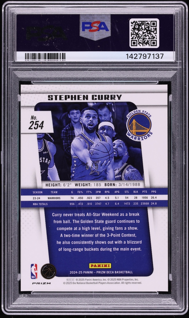 2024 Panini Prizm Deca Black Gold Stephen Curry 5/5 #254 PSA 9 MINT - Photo 2