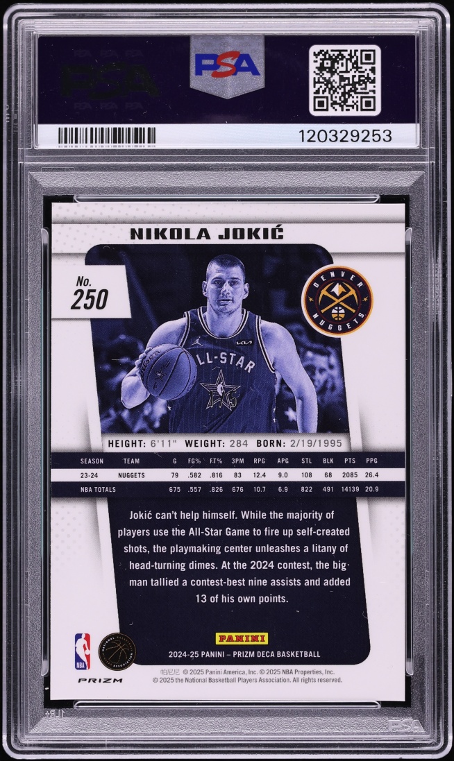 2024 Panini Prizm Deca Black Gold Nikola Jokic 1/5 #250 PSA 9 MINT - Photo 2