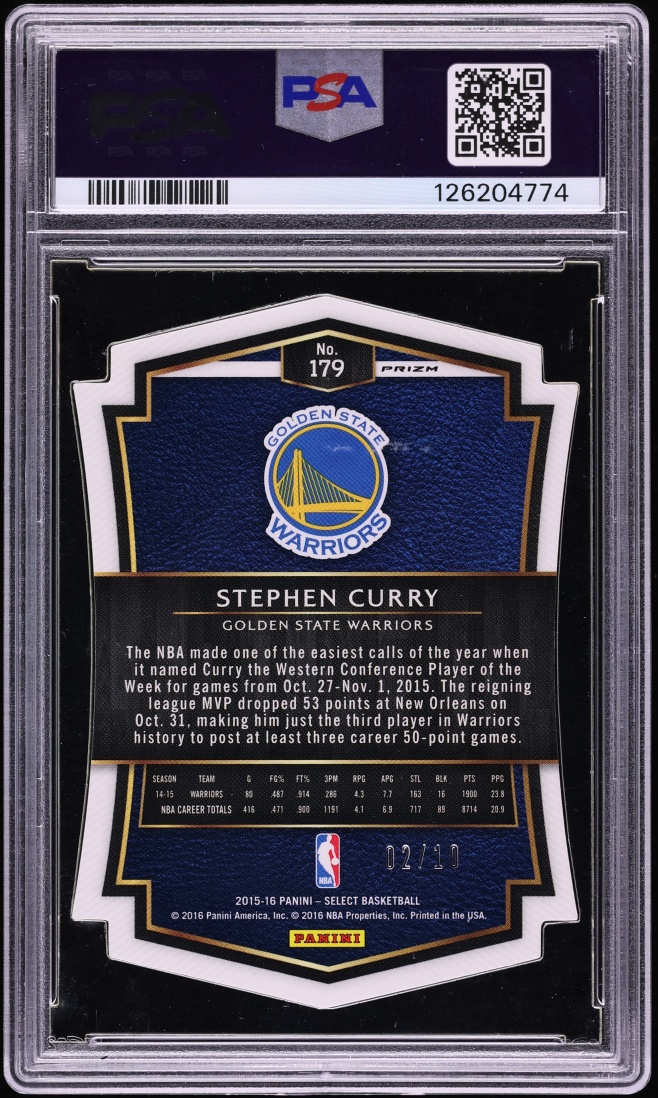 2015 Select Gold Prizm Die-Cut Stephen Curry /10 #179 PSA 9 MINT - Photo 2