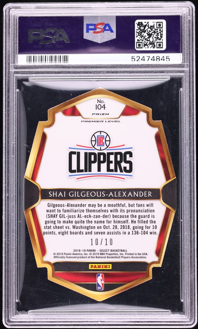 2018 Select Premier Level Gold Prizm Die-Cut Shai Gilgeous-Alexander ROOKIE 10/10 #104 PSA 8 - Photo 2