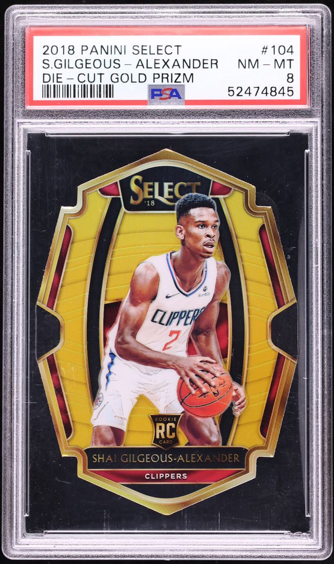 2018 Select Premier Level Gold Prizm Die-Cut Shai Gilgeous-Alexander ROOKIE 10/10 #104 PSA 8 - Photo 1