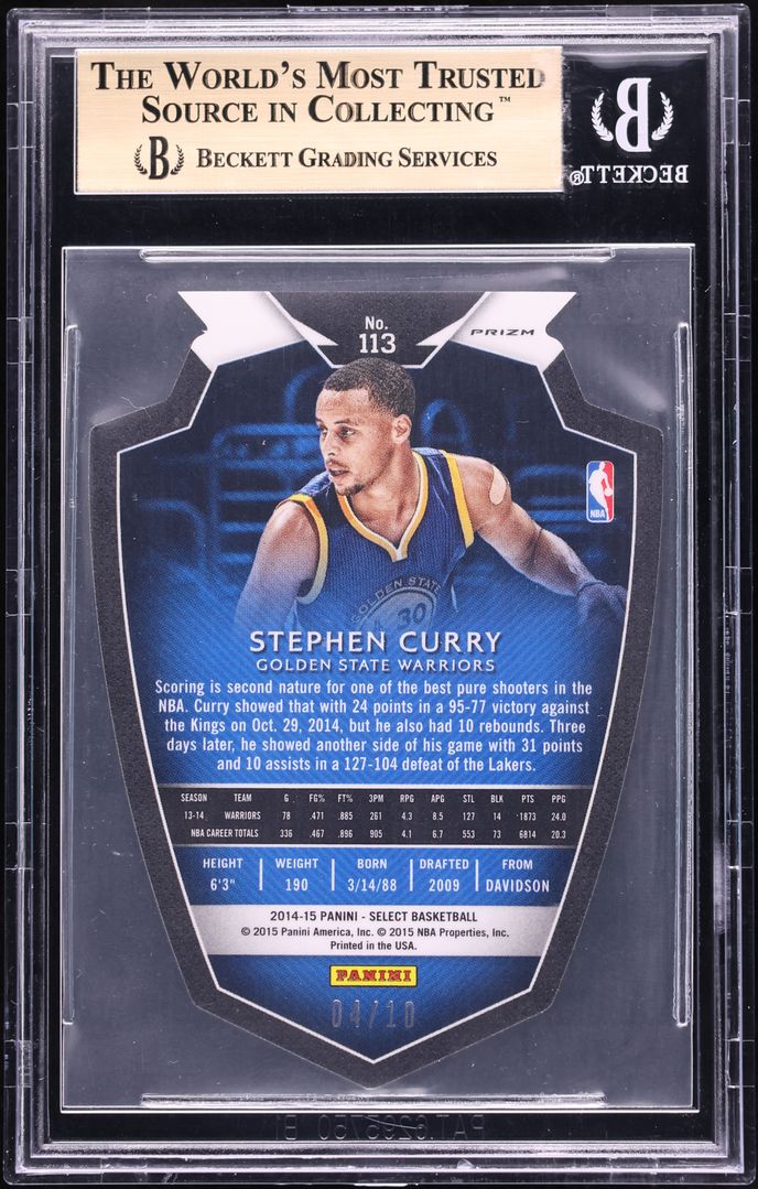 2014 Select Premier Gold Prizm Die-Cut Stephen Curry /10 #113 BGS 9.5 GEM MINT - Photo 2