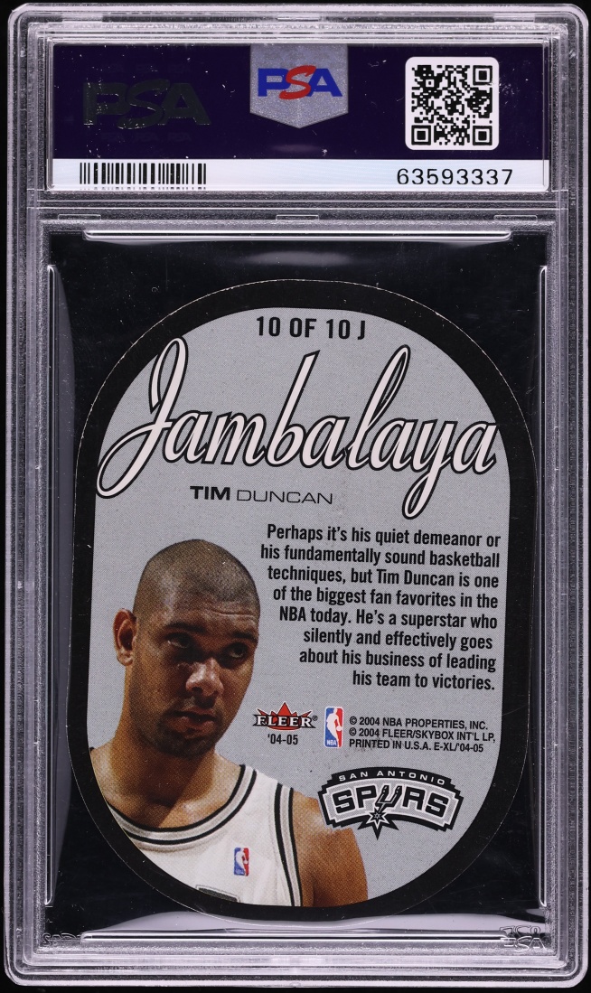 2004 SkyBox E-XL Jambalaya XL Tim Duncan #10 PSA 8 NM-MT - Photo 2