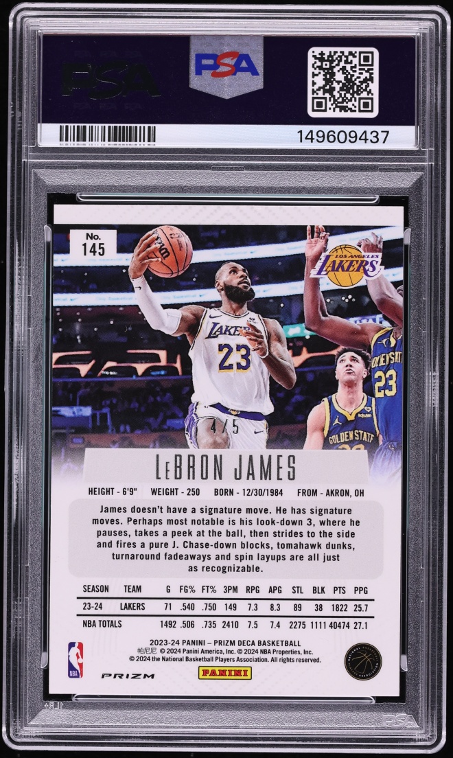 2023 Panini Prizm Deca Black Gold LeBron James /5 #145 PSA 8 NM-MT - Photo 2