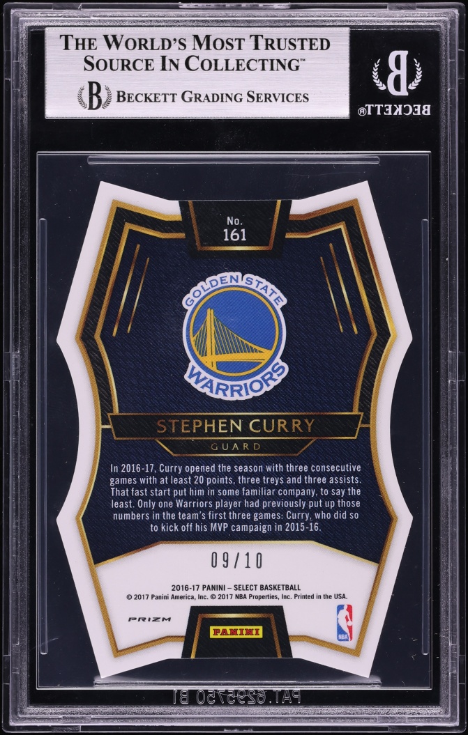 2016 Select Gold Prizm Die-Cut Stephen Curry /10 #161 BGS 8.5 NM-MT+ - Photo 2